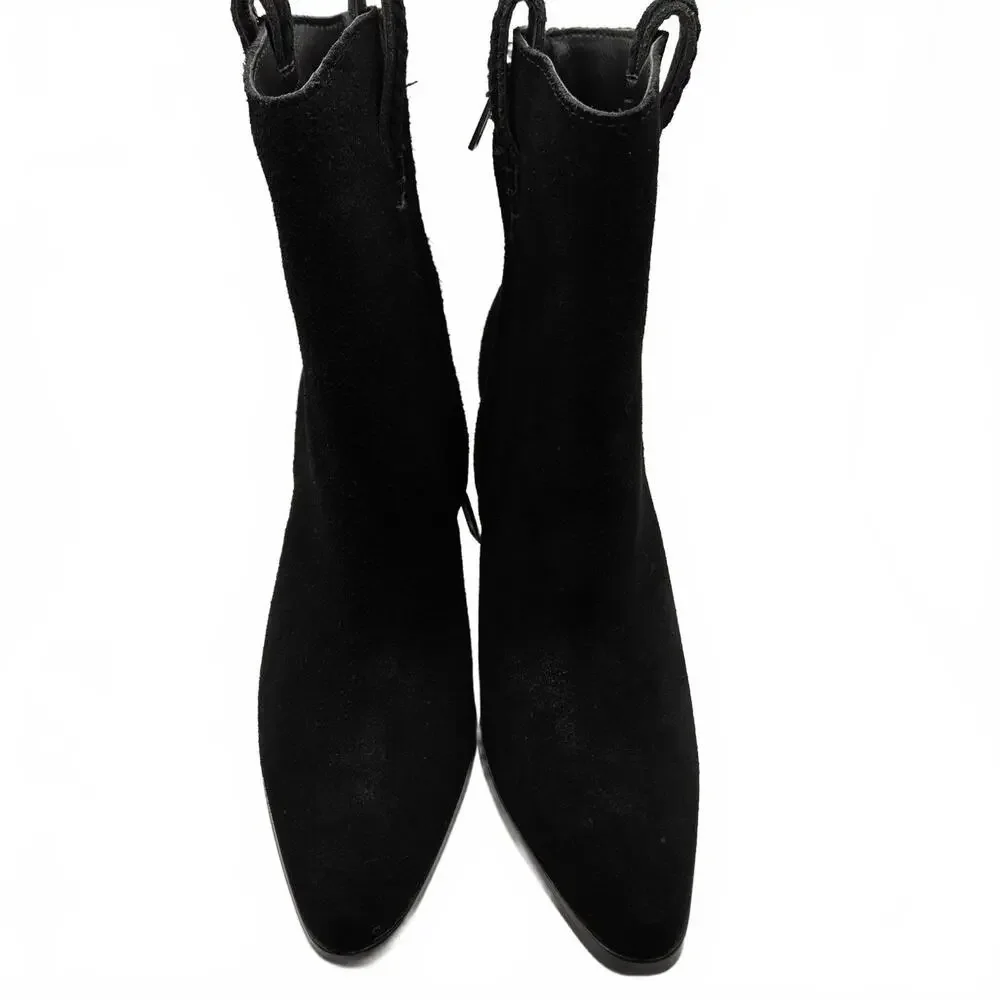 Sam Edelman Agnes Black Suede Western Booties Pointed Toe Block Heel Women’s 6M